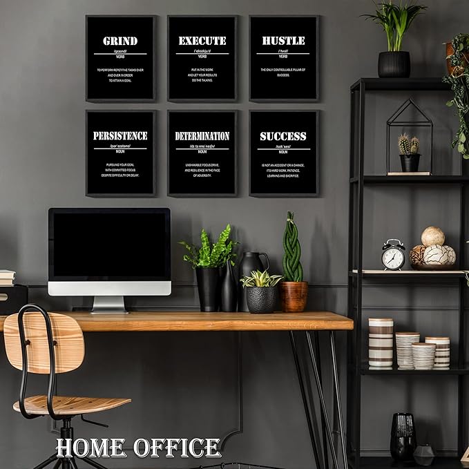 Drsoum Motivational Wall Art 𝗙𝗿𝗮𝗺𝗲𝗱 Inspirational Office Quotes for Living Room Encouraging Canvas Posters for Bedroom Sayings for Wall Decor - 8” x10” x6 PCS Black Framed