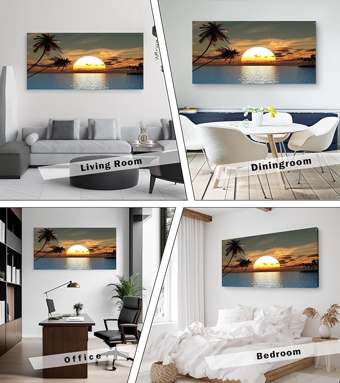 DZL Art S75698 Sunset Coconut Palm Trees Canvas Wall Art Palm Trees on the small island Tropical Scenery Nature Canvas prints Pictures for Living Room Home Office Wall Decor Artwork