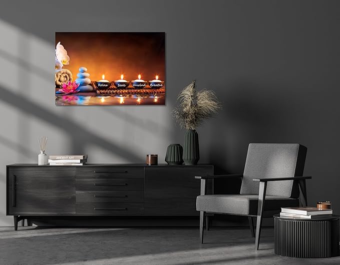 Zen Wall Art Decor Breathe Canvas Art Picture Candles Relaxing Peaceful Poster Prints for Zen Spa Room Artwork Living Room Bedroom (20.00" x 30.00")