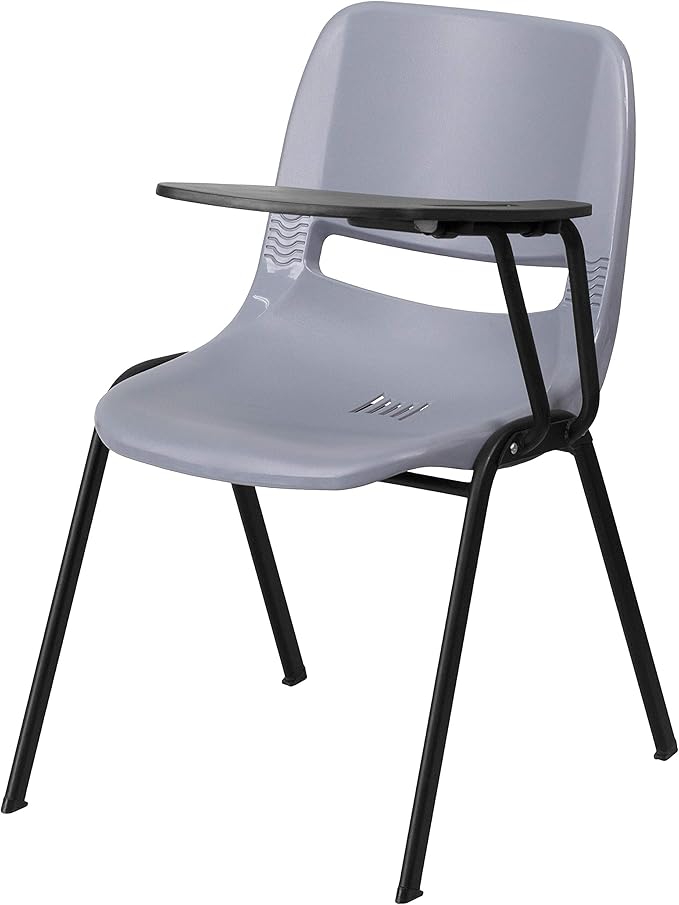 Flash Furniture Gray Ergonomic Shell Chair with Left Handed Flip-Up Tablet Arm