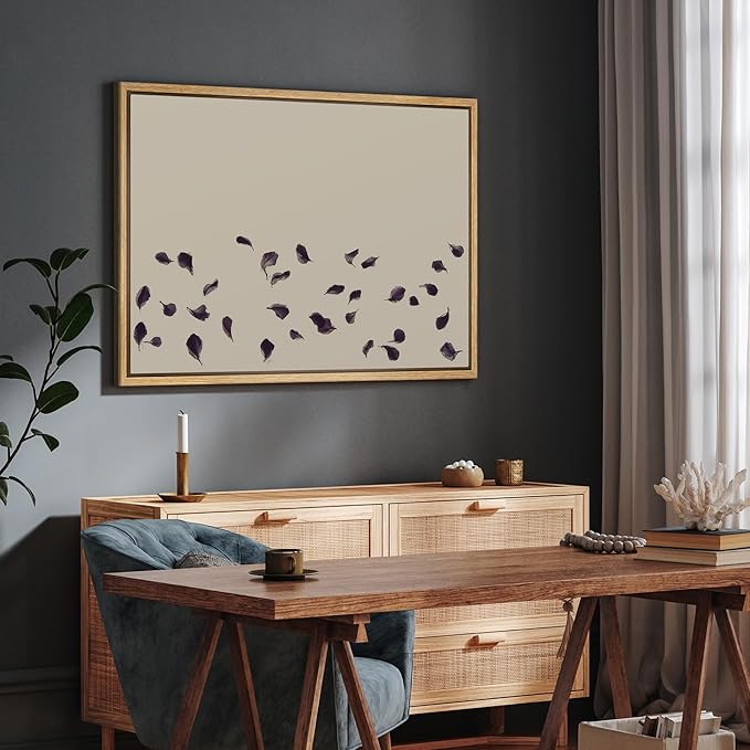 SIGNFORD Framed Canvas Print Wall Art Purple Catkins Illustration Minimalism Decorative Colorful Mid-Century for Living Room, Bedroom, Office - 16"x24" NATURAL