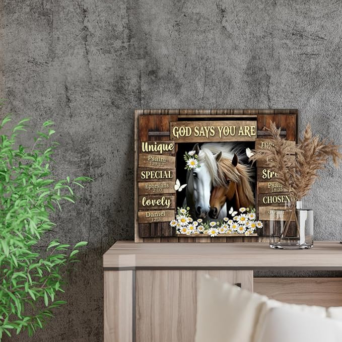 Farmhouse Christian Wall Art God Says You Are Country Animal Horse Canvas Print Framed Artwork Rustic Bible Verse Wall Art Scripture Quotes Wall Decor for Living Room Bedroom Christian Gifts 12"x16"