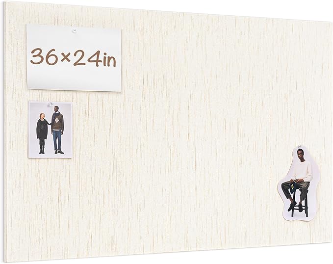 Bulletin Board 36 x 24 inches, 3' x 2' Linen Board for Wall, Decorative Fabric Pin Board with Safe Removable Adhesive Tapes for Home and Office, Includes 20 Push Pins-Light Yellow Stripes