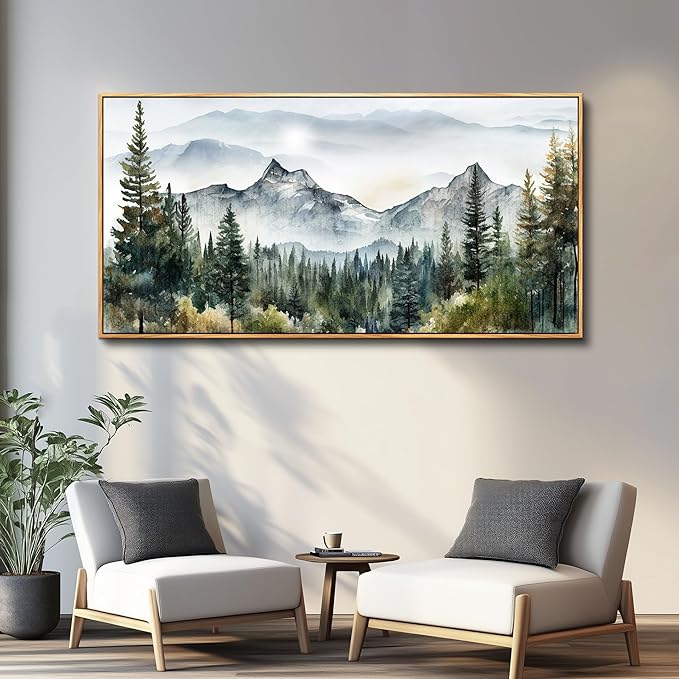 hyidecorart Large Wall Decorations For Living Room Wood Framed Canvas Wall Art For Bedroom Office Wall Decor Abstract Mountain Scenery Paintings Pictures Artworks Ready To Hang Home Decoration