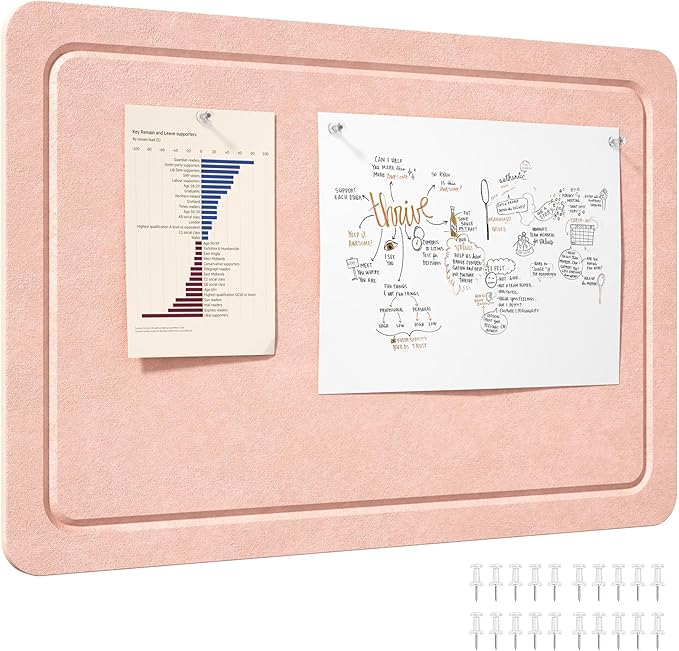 Lifewit Cork Board Alternative, 22.4"x 14.8" Bulletin Board with Self-Adhesive, Foldable Decorative Felt Pin Board Vision Board Message Board with 20 Pushpins for Office Wall Decor, Room Decor, Pink