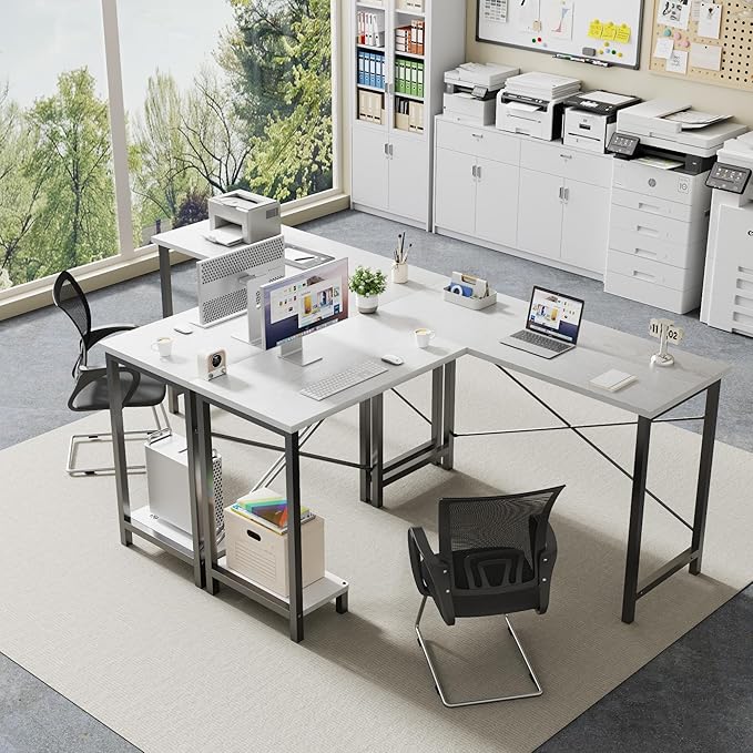 DUMOS L Shaped Desk, Computer Gaming Desks Corner Office Table with CPU Shelf for Home Study Writing Work Station 50 Inch, White