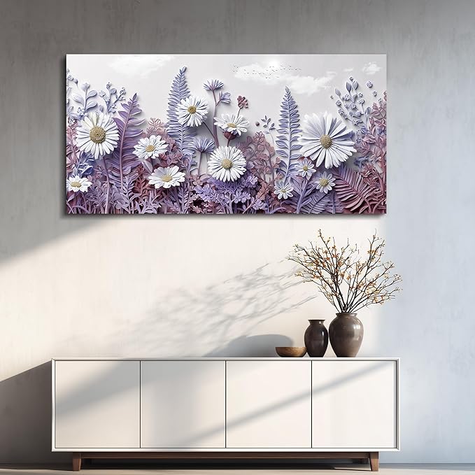 QIYILEXWART Large Wall Decor For Living Room Canvas Wall Art For Office Modern Wall Decorations For Bedroom Daisy Fern Landscape Painting Farmhouse Pictures Artwork Room Home Decor 24x48 In