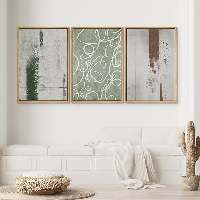 SIGNWIN Framed Canvas Print Wall Art Set Industrial Pastel Paint Strokes Abstract Geometric Illustrations Minimalism Modern Art Decorative Boho for Living Room, Bedroom, Office - 24"x36"x3 Natural