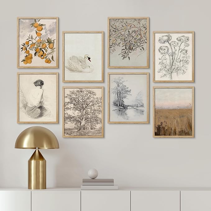 SIGNWIN Framed Poster Wall Art Set of Black & White Duotone Geometric Dark Plants Nature Abstract for Living Room, Bedroom, Office - 12"x16"x 8 Natural