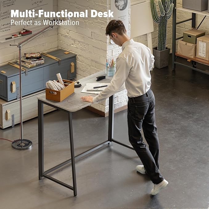 WOHOMO Folding Desk, Small Writing Desk 39.4", Space-Saving Foldable Laptop Table Writing Workstation for Home Office, Easy Assembly, Grey