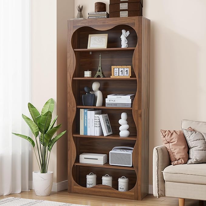 71" Tall Bookshelf, 6 Tier Large Wooden Book Shelf, Modern Freestanding Bookshelves and Bookcases, Unique Bookcase Display Storage Shelves for Living Room, Bedroom, Classroom, Office, Library