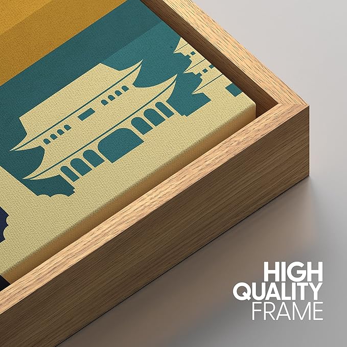 IDEA4WALL Framed Canvas Print Wall Art Retro Vintage Chinese Capitol Poster Cultural Building Illustrations Modern Art Contemporary Scenic Warm for Living Room, Bedroom, Office - 16"x24" NATURAL