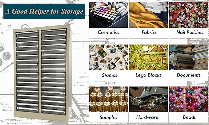 File Cabinet Parts Cabinet Plastic Drawer Storage with 36 Small Clear Transparent Drawers 12.8 * 9.25 * 1.57inch for Documents Makeup Nail Salons Offices Bolts Nuts Legos Beads Lateral
