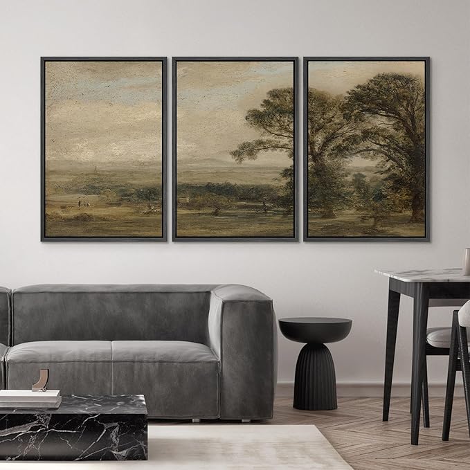 SIGNWIN Framed Canvas Print Wall Art Set Vintage Countryside Landscape Classic Pastoral Scenery Illustrations Modern Art Decorative Abstract for Living Room, Bedroom, Office - 24"x36"x3 Black