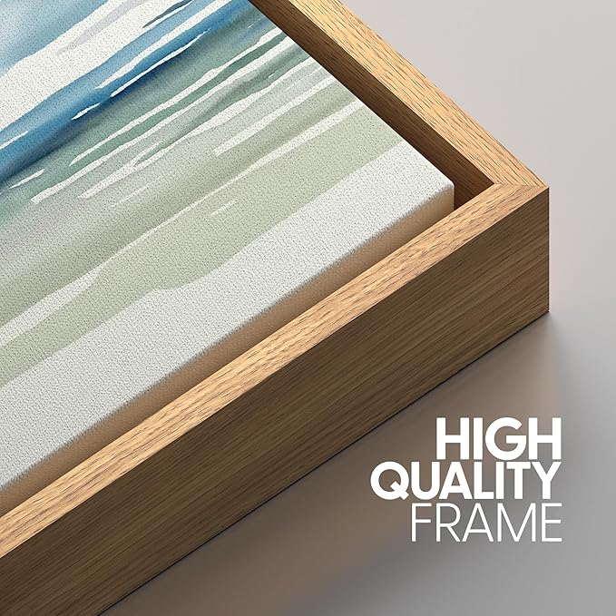 SIGNWIN Framed Canvas Print Wall Art Set Coastal Horizon Watercolor Blue and Green Abstract Ocean Illustrations Modern Art Decorative Abstract for Living Room, Bedroom, Office - 24"x36"x3 Natural