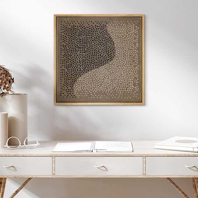 SIGNWIN Framed Canvas Print Wall Art Modern Dot Wave Abstract Black and Beige Pointillism Illustration Modern Art Decorative Boho Relax/Zen for Living Room, Bedroom, Office - 24"x24" Natural