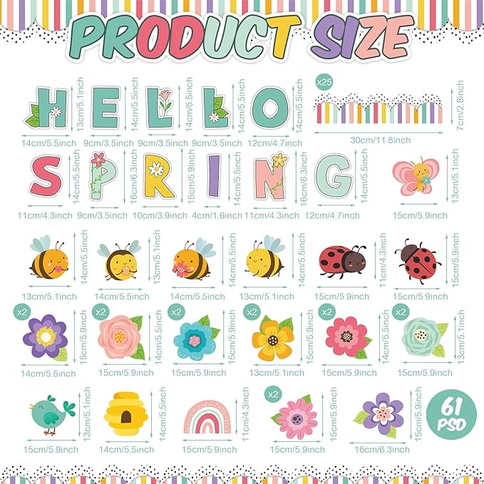 Pasimy Hello Spring Bulletin Board Decorations Spring Classroom Decoration Springtime Flower Bulletin Boards Floral Butterfly Bee Paper Cutouts for School Home Office Door Wall Window Easter Party