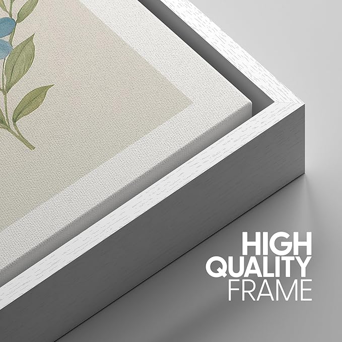 SIGNWIN Framed Canvas Print Wall Art Set Blue Floral Botanical Vintage Wildflower Illustrations Modern Art Decorative Nordic Abstract for Living Room, Bedroom, Office - 16"x24"x3 White
