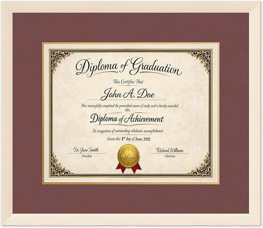 Diploma Frame Coastal Whitewash with Dark Red Over Gold Double Mat - Fits 15 x 12 Military/Government Wall Display Made in the USA