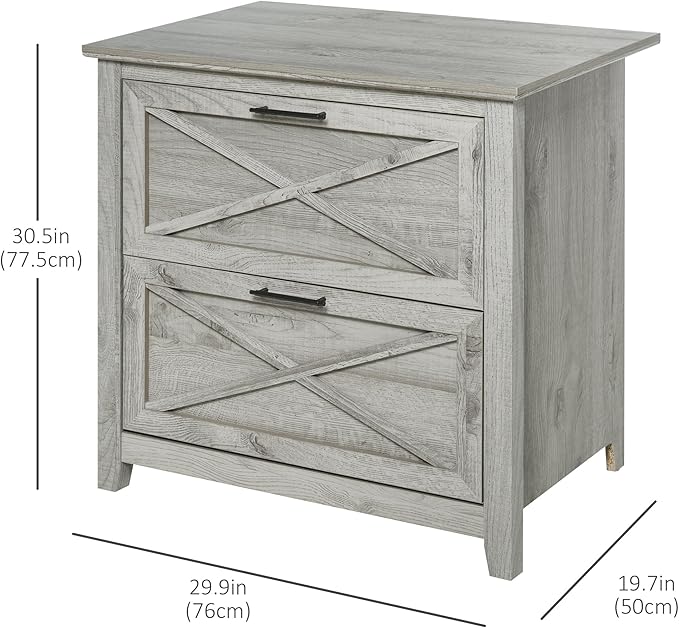 HOMCOM Retro Filing Cabinet with 2 Drawers, File Cabinet with Hanging Bars for Letter and Legal Size Document, Grey