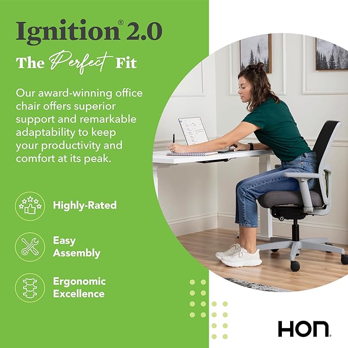 HON Ignition 2.0 Low Back Task Chair, Spectrum Mesh, Advanced Synchro-Tilt Control, Office Chair with Lumbar Support, Height and Width Adjustable Arms, Titanium Frame, Onyx