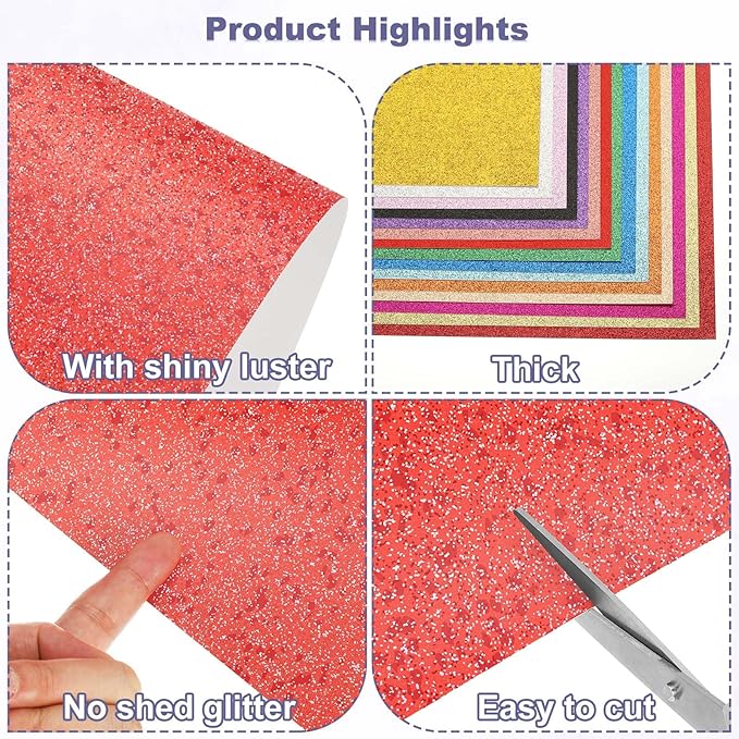 PATIKIL 20Sheets Red Glitter Cardstock, 8.3x11.7 in A4 Glitter Paper Card Stock Shiny Scrapbook 250gsm Sparkly Paper Large Shimmer for Crafts Scrapbook DIY Art Wedding Party