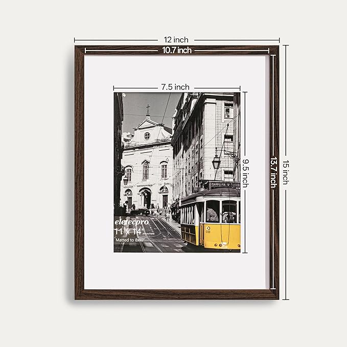 eletecpro 11x14 Picture Frames Set of 10, Picture Frames Collage Wall Decor Display 8x10 Photo With Mat or 11x14 without Mat, Home Decor Gallery Frame for Wall Mounting, Walnut Brown