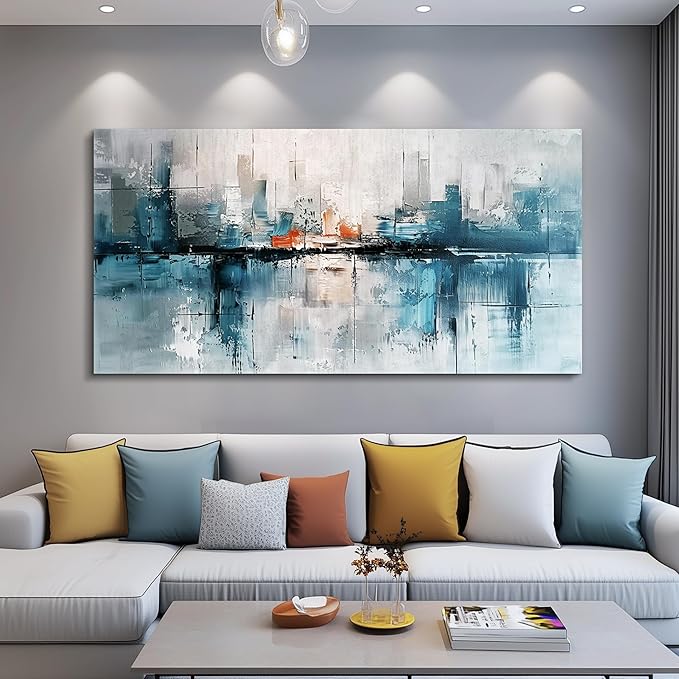 FUHAIHUA Canvas Wall Art For Living Room Large Wall Decor For Office Bedroom Wall Decor Abstract Painting Blue Wall Pictures Prints Wall Artwork Aesthetic Home Decoration Ready To Hang 24x48 In