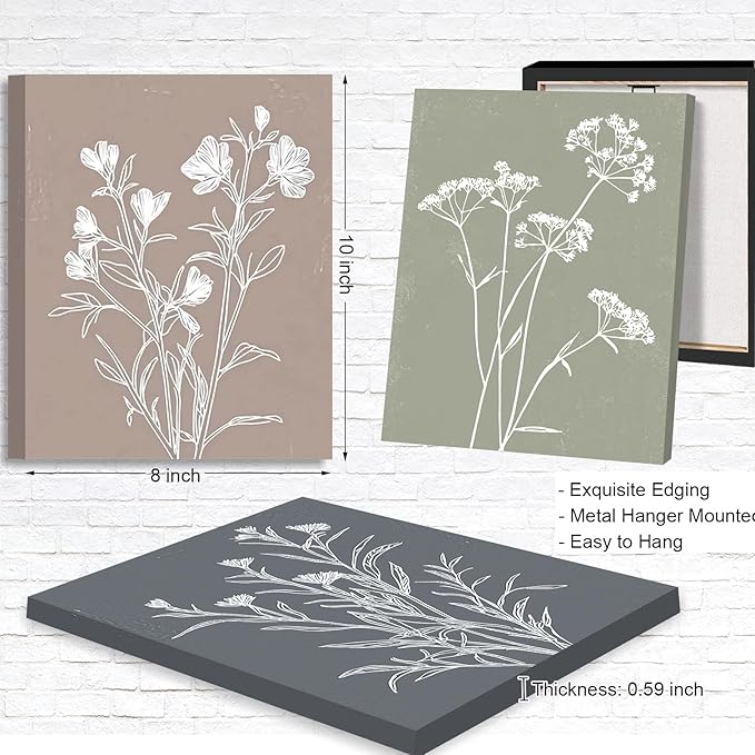 Framed Farmhouse Flower Pictures Wall Art, Nature Floral Pictures Wall Decor, Boho Botanical Wall Art for Bedroom Bathroom Kitchen Living Room Home (Framed, 8x10in, Set of 6)