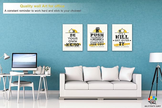 Office Wall Art - 3 Panel Motivational Canvas Art: Inspirational Quotes for Home Office - Entrepreneur Words Poster Frame (12'x24' x3)
