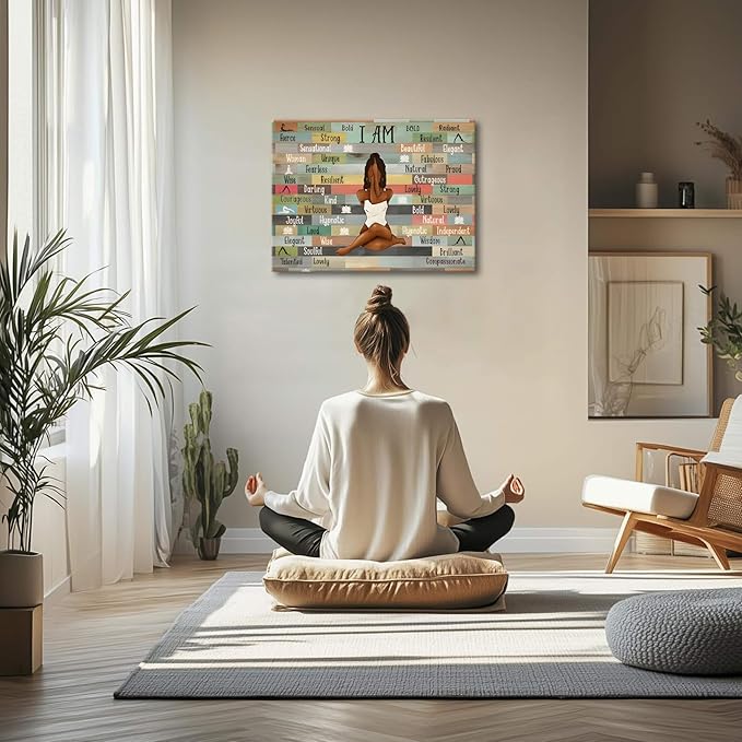 Framed Inspirational Wall Art Motivational Canvas Print for Home and Office Decor Black Women picture Yoga Meditation Poster Positive Affirmation Artwork Modern Colorful Wall Decoration for Living Room, Bedroom, or GYM12x16in