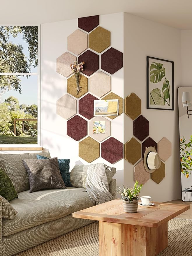 8 Pack Hexagon Felt Bulletin Board Tiles - 11.8" Large Thick Pin Board for Walls with 30 Push Pins, DIY Boards for Office Home School Decor, Aesthetic Hex Cork Board Alternative