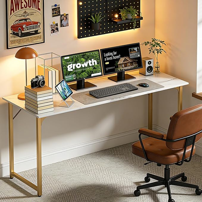 BestOffice Computer Desk,Home Office Desk, Modern Simple Style for Home Office Study Writing (Gold, 55 Inch)