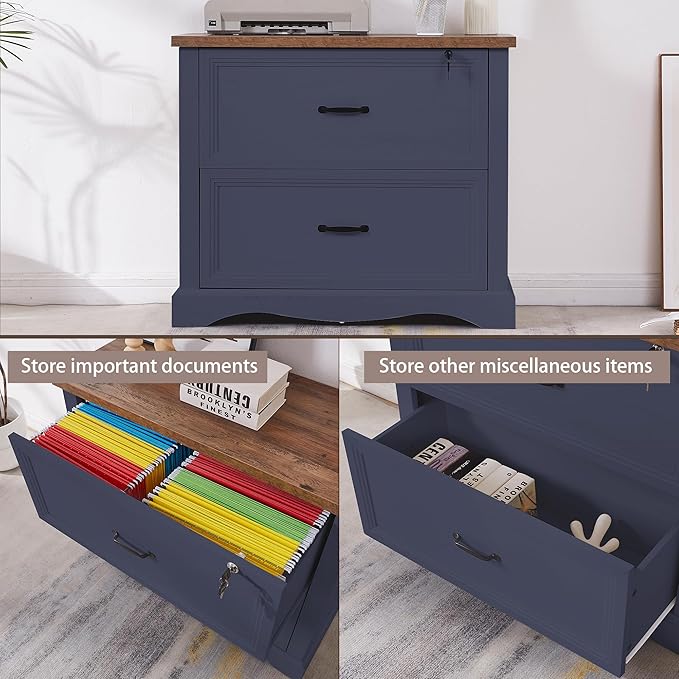 34.6" Farmhouse File Cabinet,Wood File Cabinet with Hanging File Folders,Top Drawer Lockable,Lateral Filing Cabinet for Home Office Compatible with Letter/Legal/A4 Size