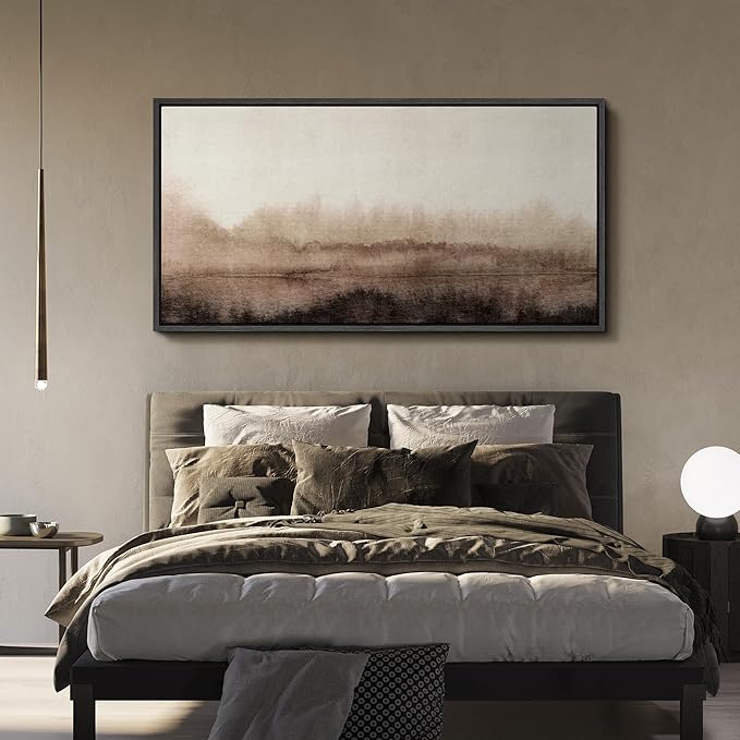 SIGNFORD Extra Large Framed Canvas Misty Woodland Neutral Landscape Illustrations Modern Art Calm Warm for Living Room, Bedroom, Office - 60"x30"