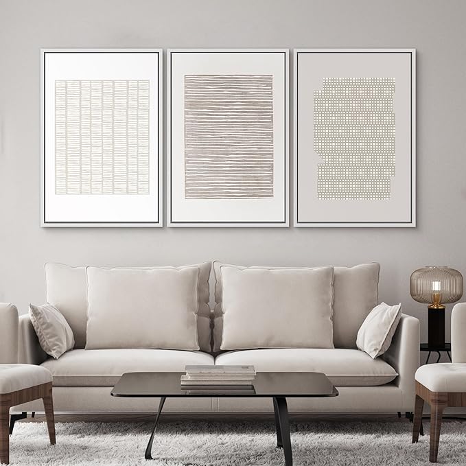 SIGNWIN Framed Canvas Print Wall Art Set Tan Geometric Pattern Landscape Abstract Shapes Cozy Neutral Modern Art Decorative Boho Relax/Zen Nordic for Living Room, Bedroom, Office - 24"x36"x3 White