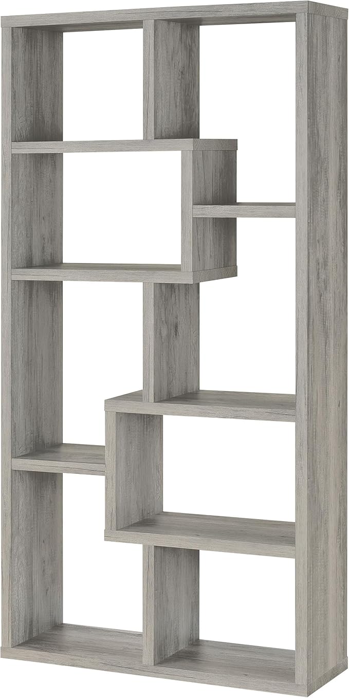Coaster Home Furnishings - Theo - Engineered Wood with Paper Lamination - 6-Shelf Bookshelf with Geometric Design - Transitional - Home Office and Living Room - 71-Inch - Gray Driftwood - 801137