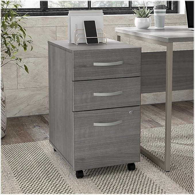 Bush Business Furniture Hybrid 3 Drawer Mobile File Cabinet-Assembled, Platinum Gray