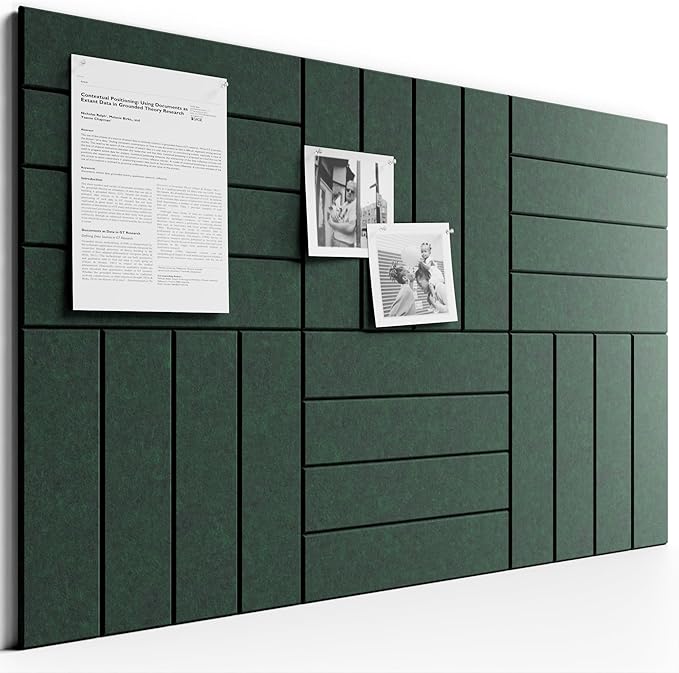 Bumusty Large Cork Board Alternative-36 x 24" Felt Bulletin Board Tiles, with 30 Pushpins, 40 Adhesive Tabs, 6-Pack Slat Wall Paneling, Cork Boards for Office Push Pin Board Felt Board-Pine Green