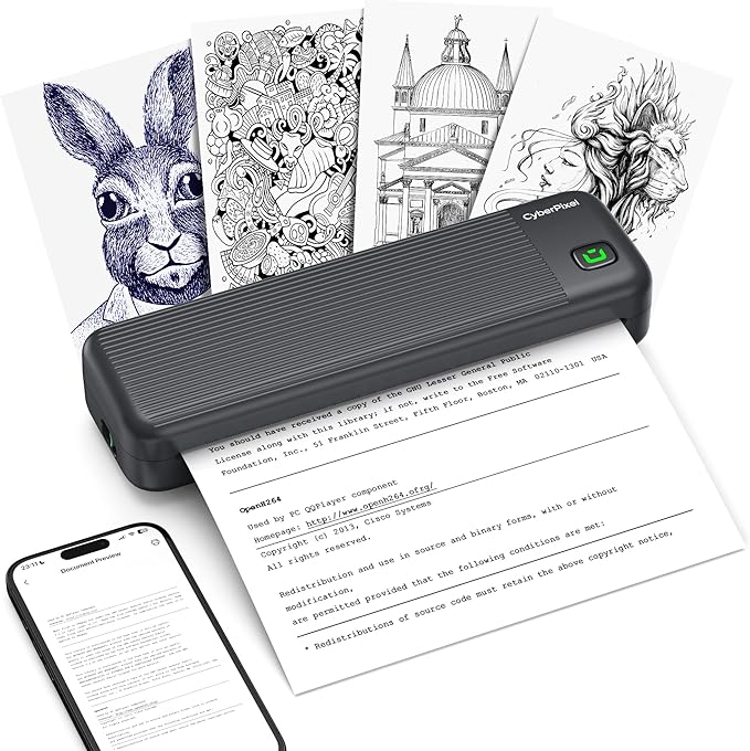 Portable Printer for Travel, Inkless Wireless Thermal Printer Compatible with iOS, Android, Laptop, Bluetooth Printers Supports 8.5"x11" US Letter for Office,Car,Home (Black)