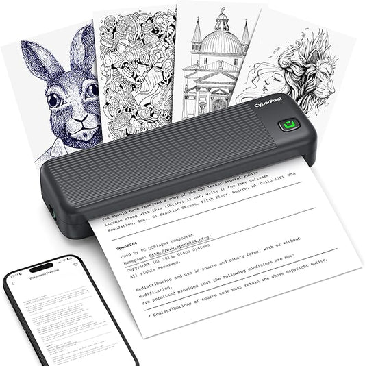 Portable Printer for Travel, Inkless Wireless Thermal Printer Compatible with iOS, Android, Laptop, Bluetooth Printers Supports 8.5"x11" US Letter for Office,Car,Home (Black)