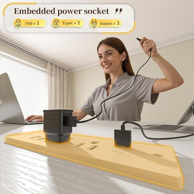 48" Computer Desk with LED Strip, Gaming Desk with Drawers & Storage Bag, Office Desk with Power Outlets & Monitor Stand, Home Office Desks for Bedroom, Gaming Room, White