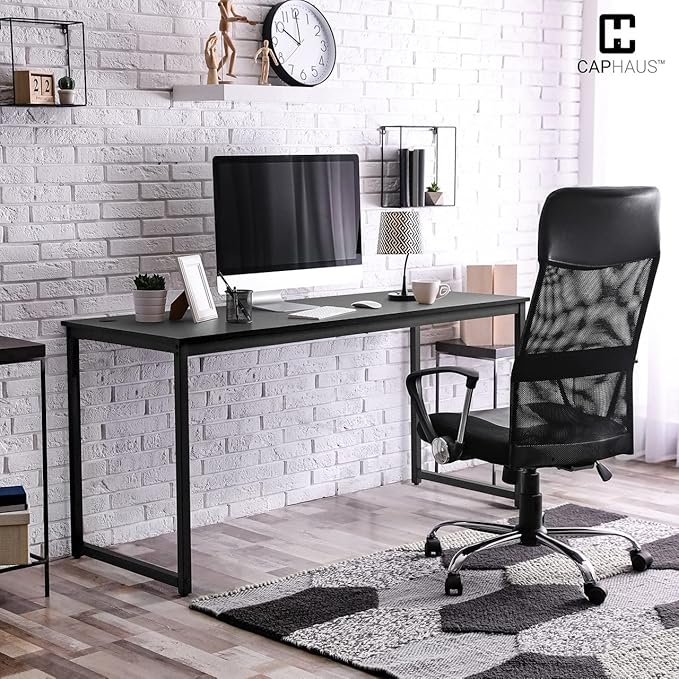 CAPHAUS 63 Inch Computer Desk for Home Office & Gaming, Large Workstation for Small Spaces, with Steel Frame, P2 Board, Easy Assembly, Black