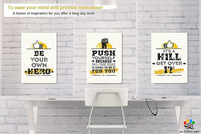 Office Wall Art - 3 Panel Motivational Canvas, Inspirational Quotes for Home Decor, Positive Entrepreneur Words Poster Frame for Company, 12"x18"x3Pcs