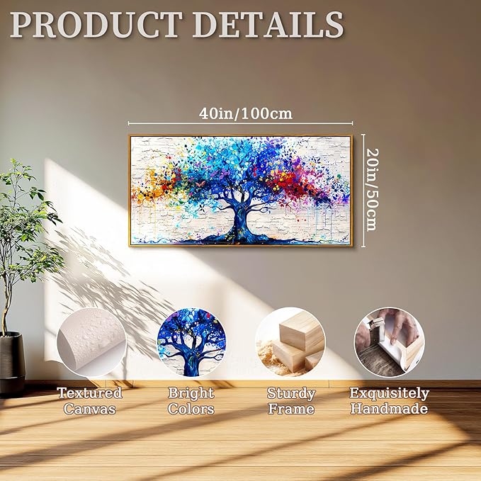 SERIMINO Tree of Life Large Framed Wall Art Prints, Colorful Tree Abstract Graffiti Canvas Painting, Nature Plant Fantasy Artwork for Walls, Modern Wall Decor Living Room Bedroom Home Office 20"X40"