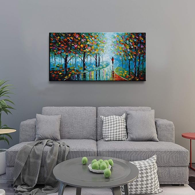 YaSheng Art -Contemporary Landscape Abstract Oil Painting On Canvas Textured Tree Painting Abstract Art Wall Paintings Handmade 3D painting Home Office Decorations Canvas Wall Art painting 24x48inch