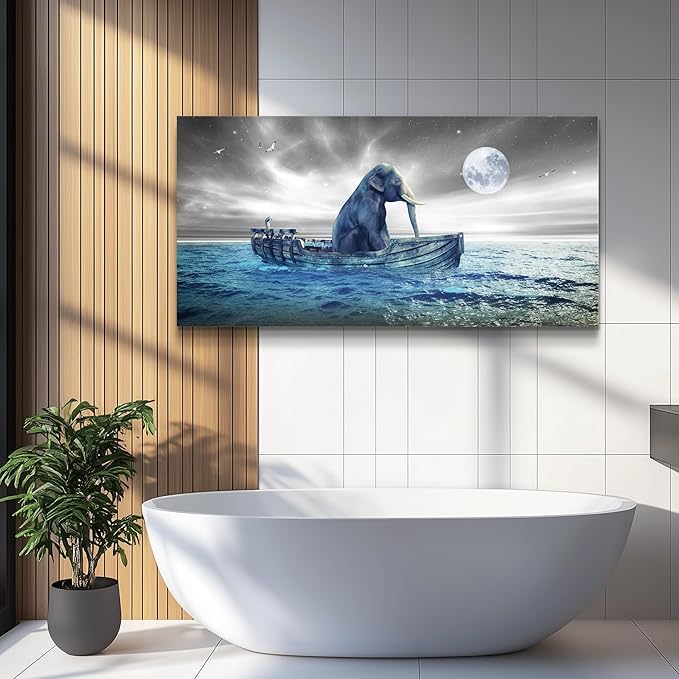 MHARTK66 Abstract Wall Art Large Size Elephant Artwork Wall Decor Stretched Canvas Painting Beach Picture for Living Room Bedroom Office Home Decor Ocean Seascape Poster Ready for Hanging 30"x60"