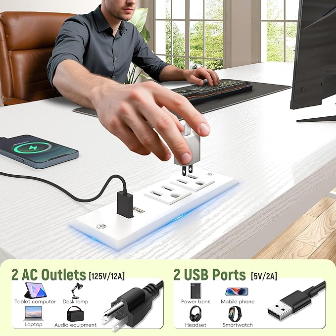 39.3Inch Computer Desk with Power Outlet & Drawer,Gaming Desk with CPU Stand& LED Lights,Corner Office Desk with Ergonomic Monitor Stand for Home Work, Study and Gaming, Small Spaces,White