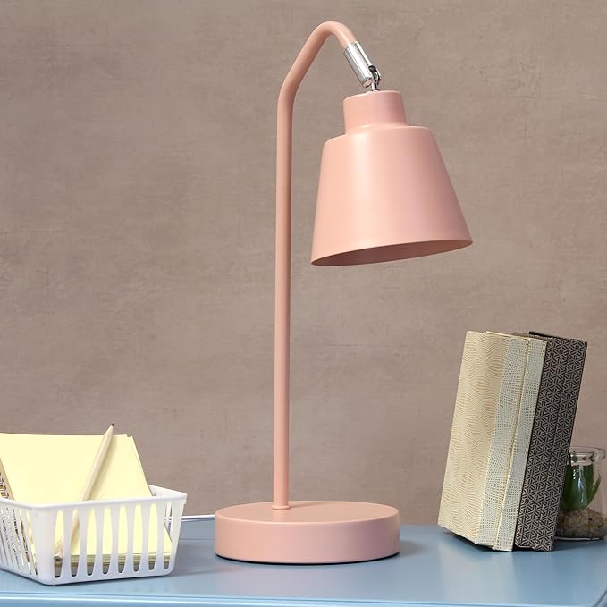 Simple Designs LD1077-BPK 16" Sleek Essentials Adjustable Metal Desk Task Lamp, for Office, Desk, Nightstand, Dorm, Blush Pink