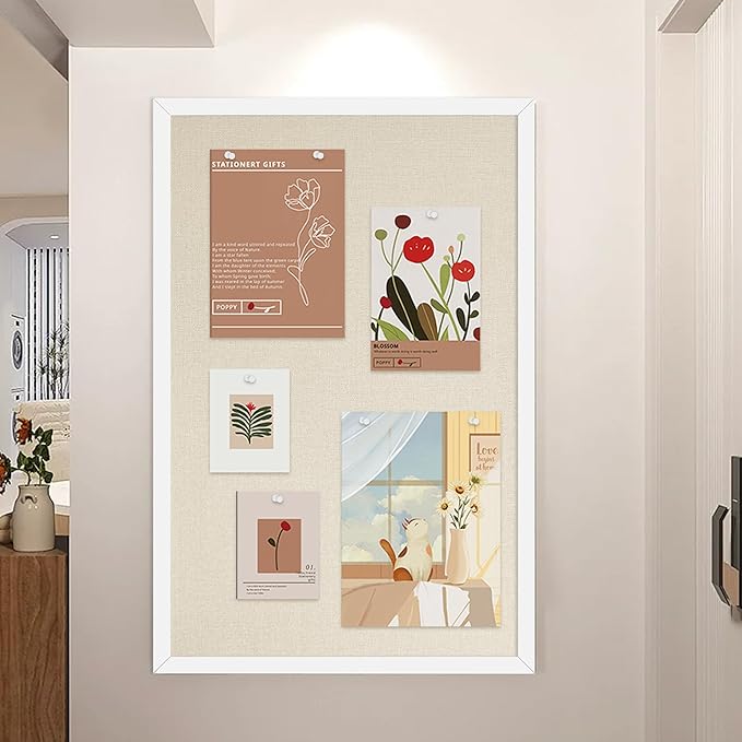 11x14.5 Inch Cork Board for Wall Hanging with Linen, Bulletin Board with Push Pins, Mounted Memo Message Board for Home Office Decor, Dorm Room Essentials, Classroom Organization